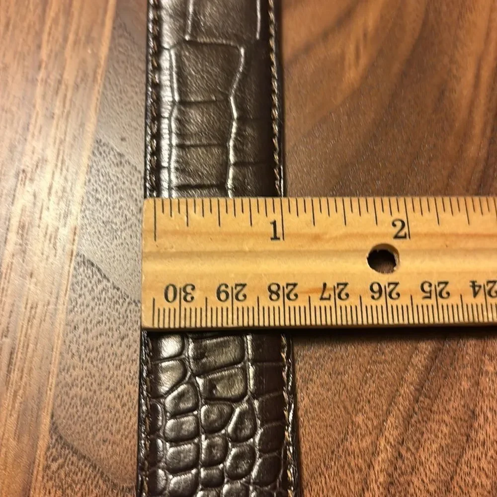 Talbots Brown Leather Croc Belt Patent Embossed Leaf Punch Buckle